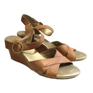 Bandolino Women's Tan Buckle Ankle Strap Wedge Heel Sandals Size 9.5M